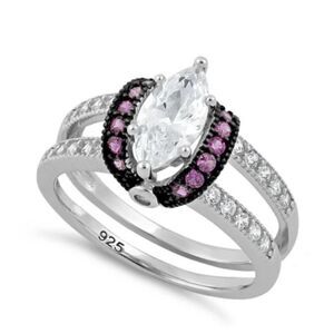 Sterling Silver Clear Marquise Ruby CZ Ring New